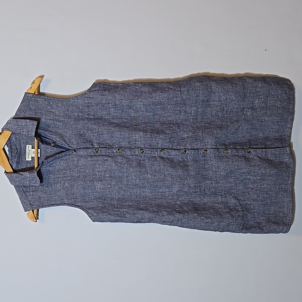 Adrienne Vittadini Linen Button Front Shirt Dress Size M Coastal‎ Beach Vacation
